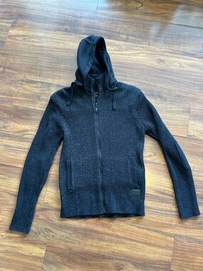 Nick Danger Black Ribbed Full-Zip Hoodie Sweater